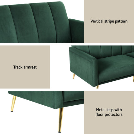Artiss Sofa Bed 3 Seater Couch Convertible Lounge Adjustable Arm Recliner Velvet.