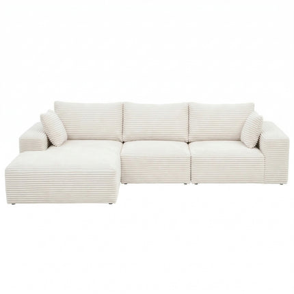 Artiss 3 Seater Modular Sofa Bed Sectional Boneless Couches for Living Room Corduroy Compressed Sofa White.