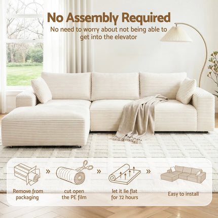Artiss 3 Seater Modular Sofa Bed Sectional Boneless Couches for Living Room Corduroy Compressed Sofa White.