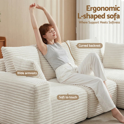 Artiss 3 Seater Modular Sofa Bed Sectional Boneless Couches for Living Room Corduroy Compressed Sofa White.