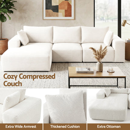 Artiss 3 Seater Modular Sofa Bed Sectional Boneless Couches for Living Room Corduroy Compressed Sofa White.
