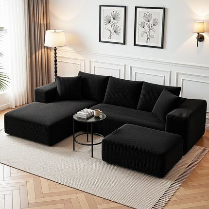 Artiss Modular Sofa Bed with Ottoman Sectional Boneless Couches for Living Room Corduroy Compressed Sofa Black.
