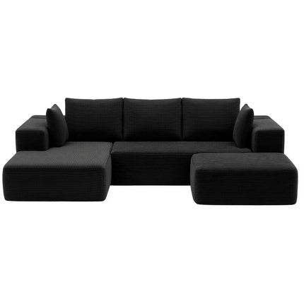 Artiss Modular Sofa Bed with Ottoman Sectional Boneless Couches for Living Room Corduroy Compressed Sofa Black.