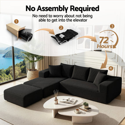 Artiss Modular Sofa Bed with Ottoman Sectional Boneless Couches for Living Room Corduroy Compressed Sofa Black.