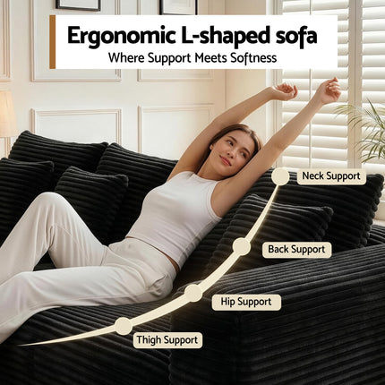 Artiss Modular Sofa Bed with Ottoman Sectional Boneless Couches for Living Room Corduroy Compressed Sofa Black.