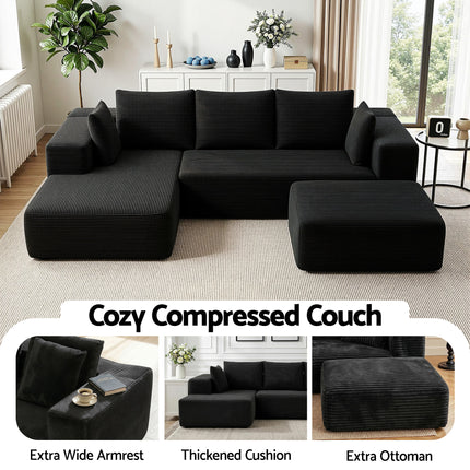 Artiss Modular Sofa Bed with Ottoman Sectional Boneless Couches for Living Room Corduroy Compressed Sofa Black.