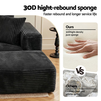 Artiss Modular Sofa Bed with Ottoman Sectional Boneless Couches for Living Room Corduroy Compressed Sofa Black.