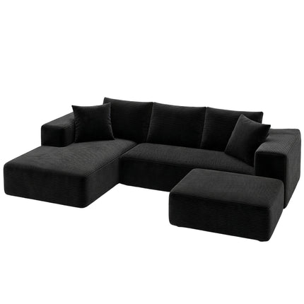 Artiss Modular Sofa Bed with Ottoman Sectional Boneless Couches for Living Room Corduroy Compressed Sofa Black.