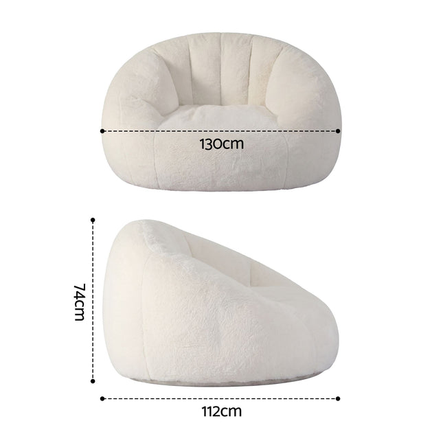 Artiss Single Small Boneless Couch Comfy Bean Bag for Living Room Faux Fur White.
