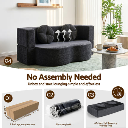 Artiss 2 in 1 Convertible Compressed Sofa Bed, Folding Boneless Sofabed for Living Room ,Comfort Curved Sleeper Couch with High Density Sponge, Apartment Essentials, No Assembly, 2 Pillows, Grey.