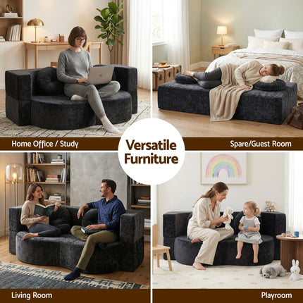 Artiss 2 in 1 Convertible Compressed Sofa Bed, Folding Boneless Sofabed for Living Room ,Comfort Curved Sleeper Couch with High Density Sponge, Apartment Essentials, No Assembly, 2 Pillows, Grey.