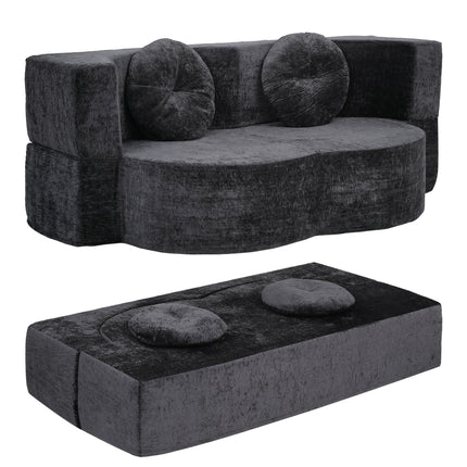 Artiss 2 in 1 Convertible Compressed Sofa Bed, Folding Boneless Sofabed for Living Room ,Comfort Curved Sleeper Couch with High Density Sponge, Apartment Essentials, No Assembly, 2 Pillows, Grey.
