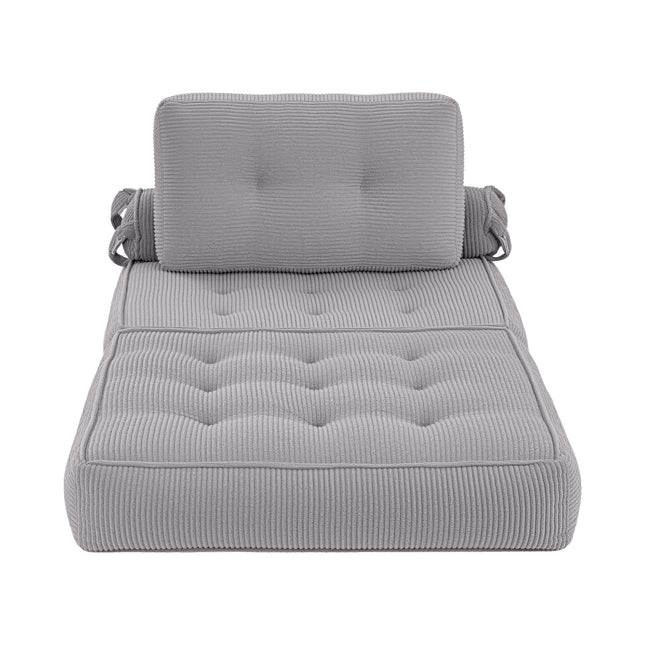 Artiss 1 Seater Corduroy Convertible Sofa Bed Pull Out Boneless Couch Grey.