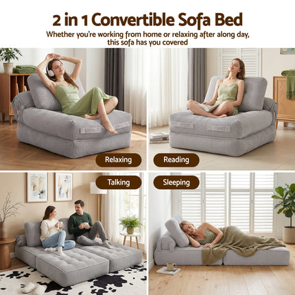 Artiss 1 Seater Corduroy Convertible Sofa Bed Pull Out Boneless Couch Grey.