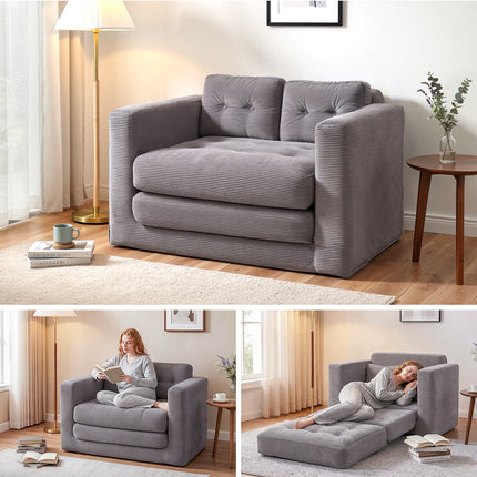 Artiss 2 Seater Corduroy Convertible Sofa Bed Pull Out Boneless Couch Grey.