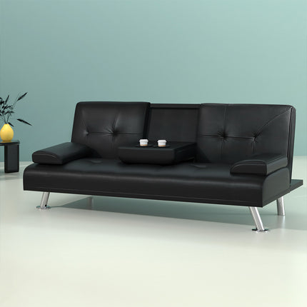 Artiss Sofa Bed Lounge Convertible Leather Couch Bed 3 Seater Cupholder Recliner.