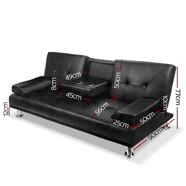 Artiss Sofa Bed Lounge Convertible Leather Couch Bed 3 Seater Cupholder Recliner.