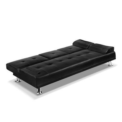 Artiss Sofa Bed Lounge Convertible Leather Couch Bed 3 Seater Cupholder Recliner.