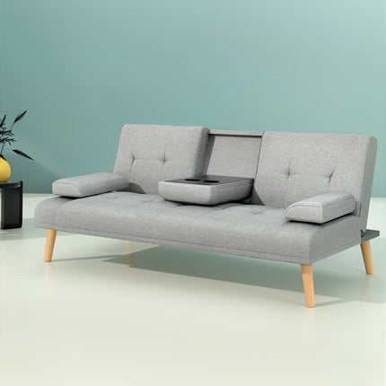 Artiss Sofa Bed 188CM Grey Faux Linen.