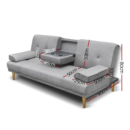 Artiss Sofa Bed 188CM Grey Faux Linen.