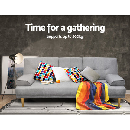Artiss Sofa Bed 188CM Grey Faux Linen.