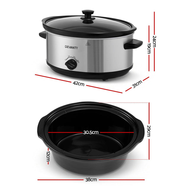 Devanti 6.5L Slow Cooker Electric Multi Cooker with 3 Heat Settings and Keep Warm Function.