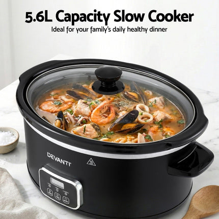 Devanti 5.6L Slow Cooker Electric Multi Cooker with 3 Heat Settings and Keep Warm Function.