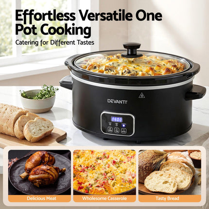 Devanti 5.6L Slow Cooker Electric Multi Cooker with 3 Heat Settings and Keep Warm Function.