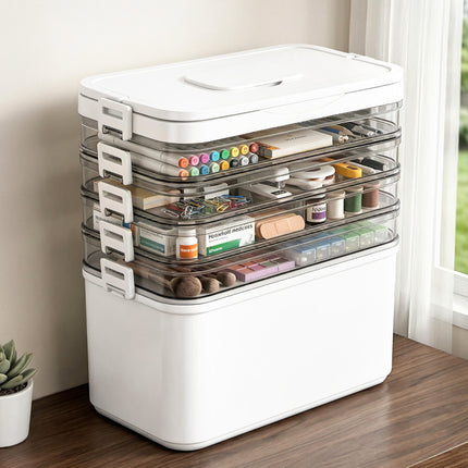 Artiss 5 Tier Portable Storage Box Detachable with Handles Plastic Clear.