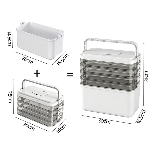 Artiss 5 Tier Portable Storage Box Detachable with Handles Plastic Clear.