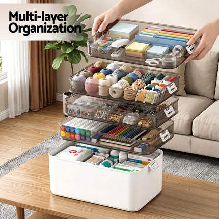 Artiss 5 Tier Portable Storage Box Detachable with Handles Plastic Clear.