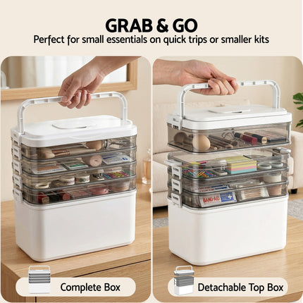 Artiss 5 Tier Portable Storage Box Detachable with Handles Plastic Clear.