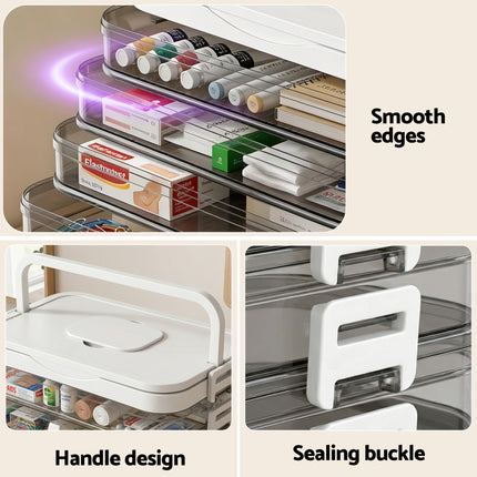 Artiss 5 Tier Portable Storage Box Detachable with Handles Plastic Clear.