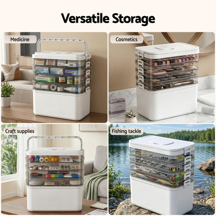 Artiss 5 Tier Portable Storage Box Detachable with Handles Plastic Clear.