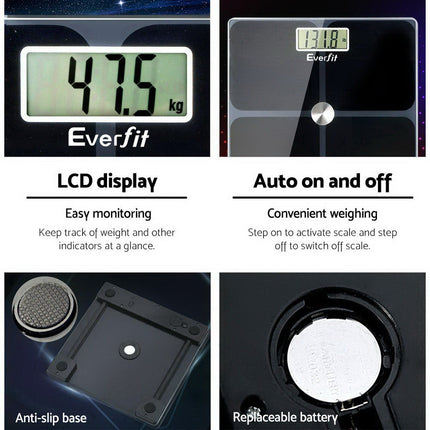 Everfit Electronic Digital Bathroom Scale Weighing Tracker Gym 180KG.
