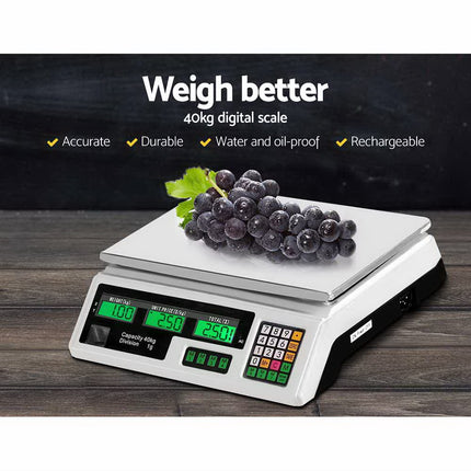 Emajin Scales Digital Kitchen 40KG Weighing Scales Platform Scales White LCD.