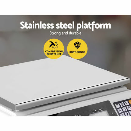 Emajin Scales Digital Kitchen 40KG Weighing Scales Platform Scales White LCD.