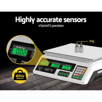 Emajin Scales Digital Kitchen 40KG Weighing Scales Platform Scales White LCD.