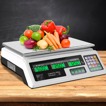 Emajin Scales Digital Kitchen 40KG Weighing Scales Platform Scales White LCD.
