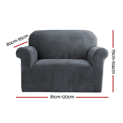 Artiss Sofa Cover Couch Covers 1 Seater Velvet Grey.