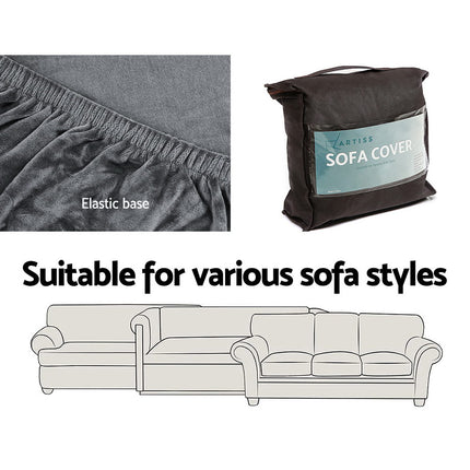 Artiss Sofa Cover Couch Covers 1 Seater Velvet Grey.