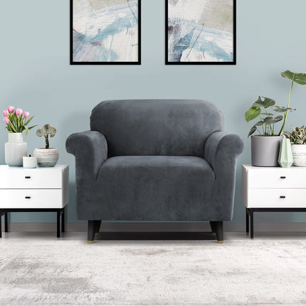 Artiss Sofa Cover Couch Covers 1 Seater Velvet Grey.