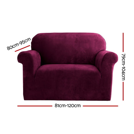 Artiss Sofa Cover Couch Covers 1 Seater Velvet Ruby Red.