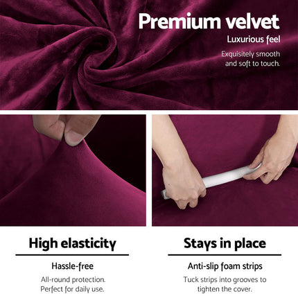 Artiss Sofa Cover Couch Covers 1 Seater Velvet Ruby Red.