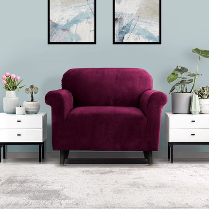 Artiss Sofa Cover Couch Covers 1 Seater Velvet Ruby Red.