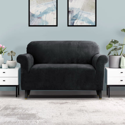 Artiss Sofa Cover Couch Covers 2 Seater Velvet Black.