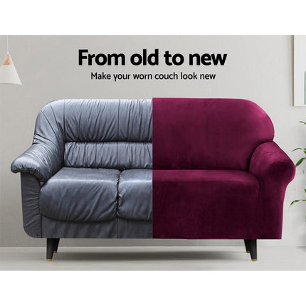Artiss Sofa Cover Couch Covers 2 Seater Velvet Ruby Red.