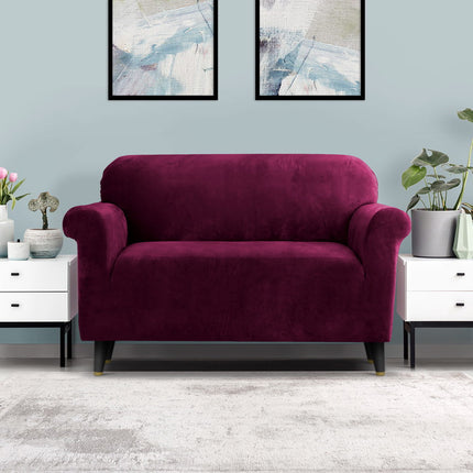 Artiss Sofa Cover Couch Covers 2 Seater Velvet Ruby Red.