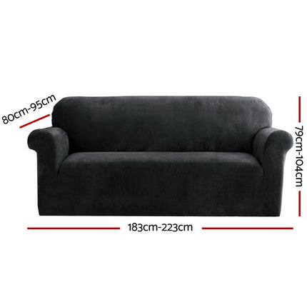 Artiss Sofa Cover Couch Covers 3 Seater Velvet Black.