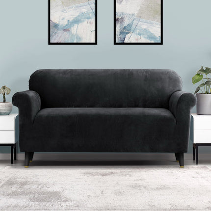 Artiss Sofa Cover Couch Covers 3 Seater Velvet Black.